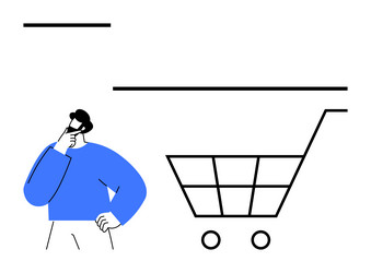 man contemplating next purchase while standing vector image