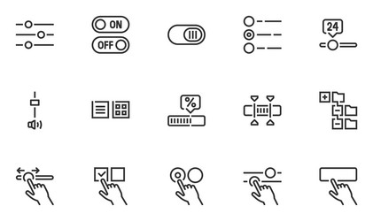 UI Element Line Icons - Checkbox, Slider, Button vector image