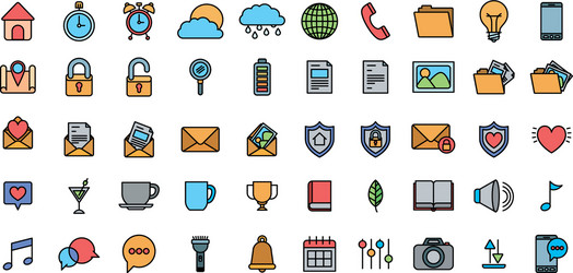 user interface and social media fill icon set vector image
