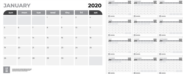 2020 calendar - template mock up vector