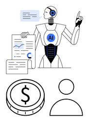 ai-driven robot analyzing data with charts coin vector image
