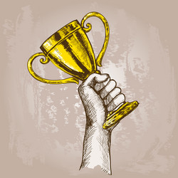 Hand holding a winner trophy cup award Royalty Free Vector