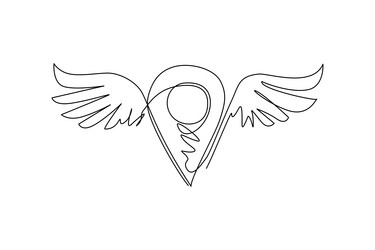 Single continuous line drawing winged pin point Vector Image