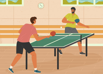 two man playing ping pong game table tennis sport vector