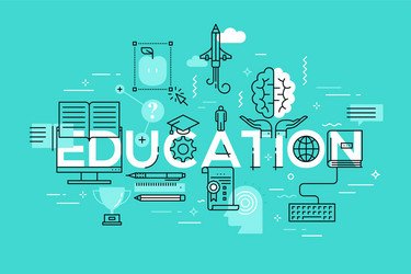 Thin line flat design banner of education web page vector