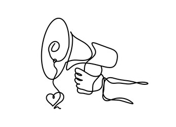 Abstract megaphone with heart as continuous lines vector