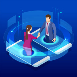 Isometric business handshake global online vector