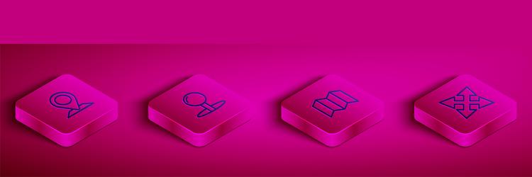 set isometric line location push pin folded map vector image