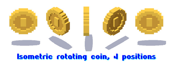 Set of rotating pixel coins for game or app vector