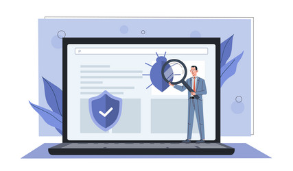 man with computer virus young guy magnifying vector image