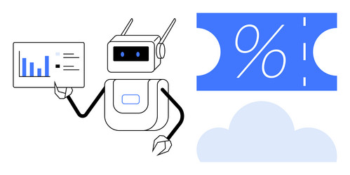 robot analyzing financial data on tablet next vector image