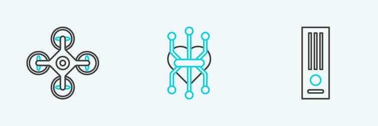 set line video game console drone and processor vector image