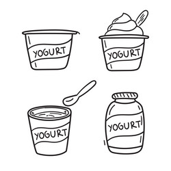 Set of yoghurt in doodle drawing style vector