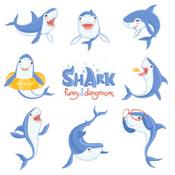 Shark cute animal fish attack playing hungry vector