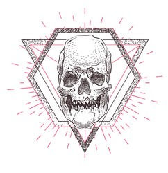 skull with geometric abstract elements hand drawn vector