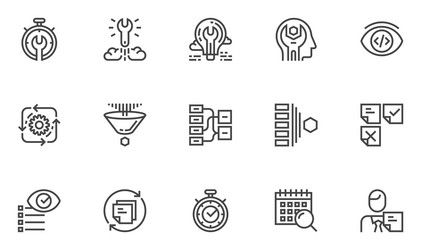 Agile development line icons set vector