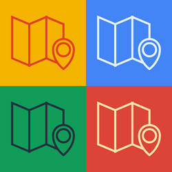pop art line folded map with location marker icon vector image