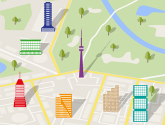 City map with various buildings vector