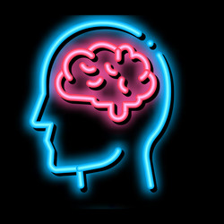 human brain in man silhouette mind neon glow icon vector