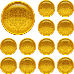 set golden buttons with patterns vector image