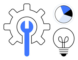 tools and analytics gear with wrench pie chart vector image