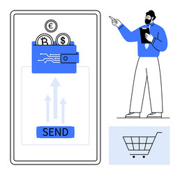 digital wallet interface with currency transfer vector image