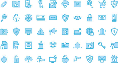 Isolated security line and fill style icon set vector