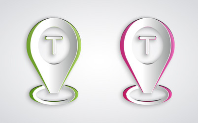 paper cut map pointer with taxi car icon isolated vector image