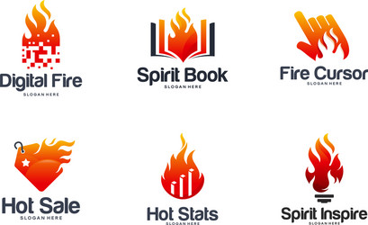 set fire flame logo designs concept digital vector