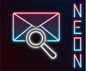 Glowing neon line envelope mail with magnifying vector