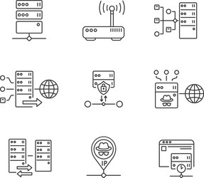 Virtual proxy servers linear icons set vector