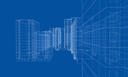 wire-frame model a multi-storey building vector