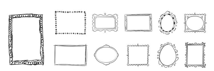 hand drawn frames square borders scribble doodle vector image
