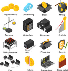 cryptocurrency mining blockchain 3d icons set vector image