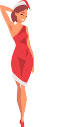 beautiful girl wearing santa claus dress and hat Vector Image