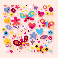 butterflies hearts flowers Vector Image