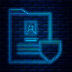 glowing neon line document with shield icon vector image