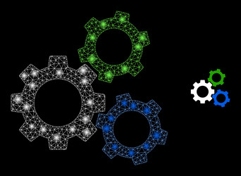 mesh web cogwheels with illumitated carcass vector image