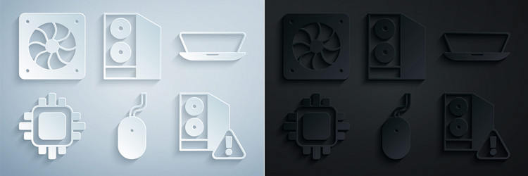 set computer mouse laptop processor with cpu vector image