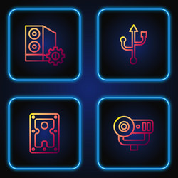 set line web camera hard disk drive hdd case vector image