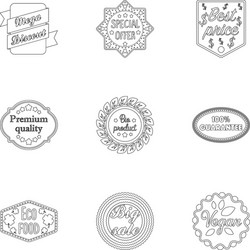 Label set icons in outline style big collection vector