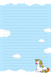 colored sheet template for notes with unicorn vector image