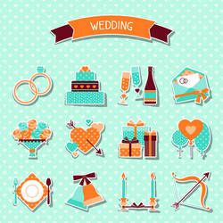 Set of retro wedding icons and design elements vector