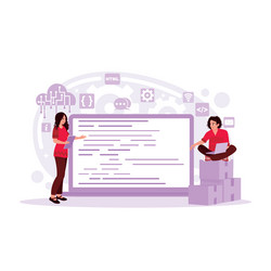 close-up coding on screen woman hands html vector image