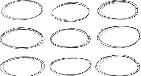 Set of 9 hand drawn scribble circles Royalty Free Vector