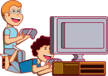 boys playing video game avatar character vector