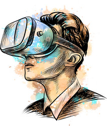Man Using VR Headset - Splash Effect vector image