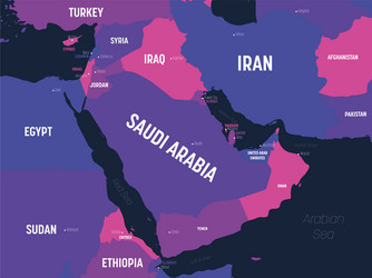 Middle east map high detailed political Royalty Free Vector