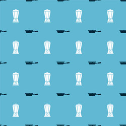 set frying pan and blender on seamless pattern vector image