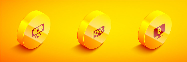 set isometric bitcoin with circuit video graphic vector image
